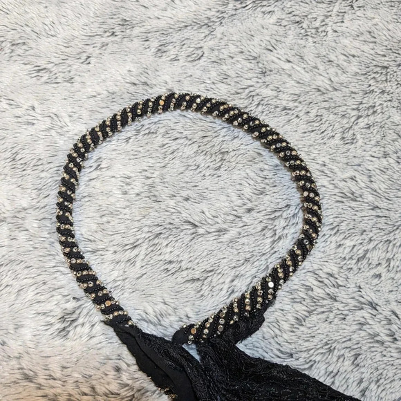 NEW Dundas Jumpsuit Black Halter Cutouts Embellished Open Back Lace Wide Pants - Picture 11 of 12